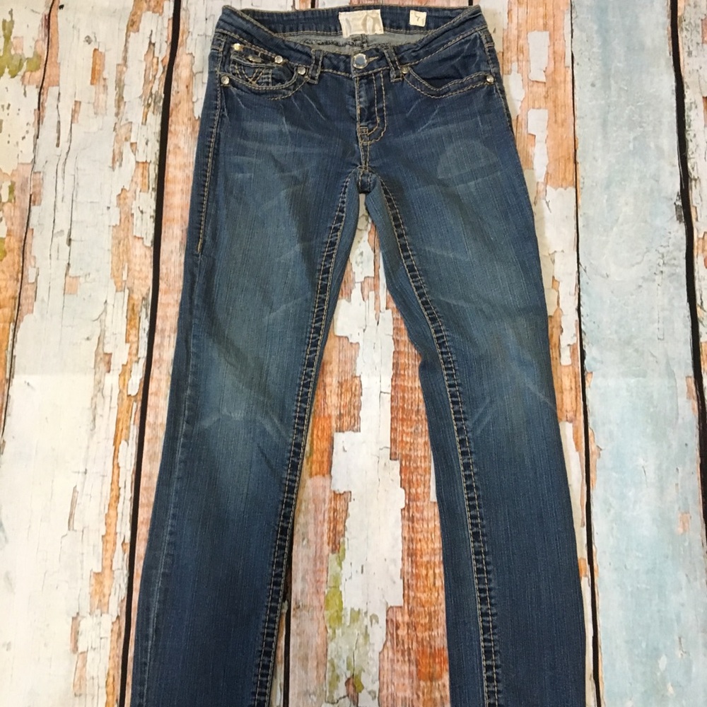 Crystal rhinestone studded denim blue jeans